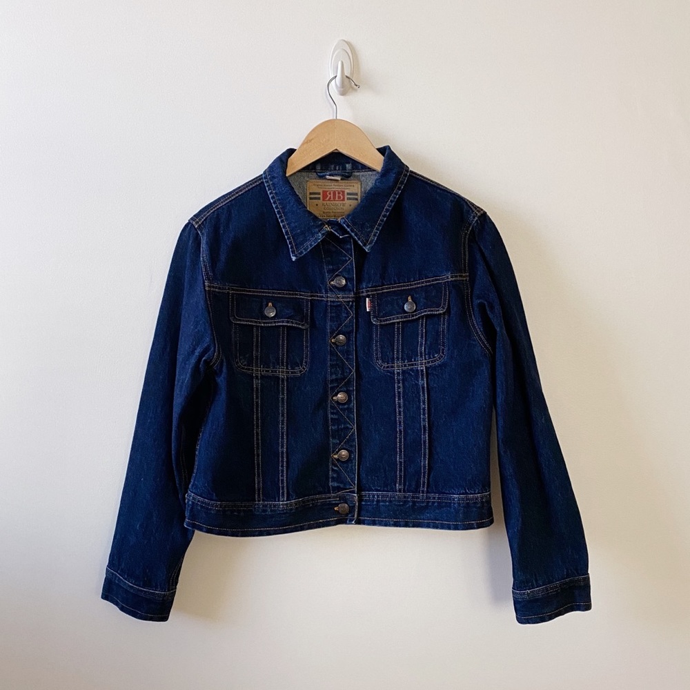 Vintage Y2K Dark Jean Jacket with Contrast Stitching size Large